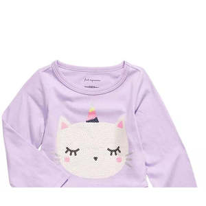 First Impressions Camiseta de algodón para niñas pequeñas con dobladillo Caticorn Peplum, color morado, talla 2T - Product Image 2