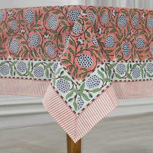 <b>Tablecloth</b> Dark Pink Indian Hand-Block Floral Printed Cotton Table Cover Table To French <b>Tablecloth</b> Wedding Events Home Decor - Product Image 6