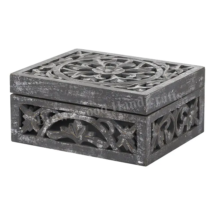 Boîte en bois sculptée à la main, Design moderne de meilleure qualité, couleur grise Antique, vente chaude, du fournisseur indien