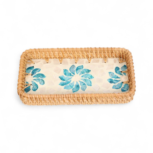 Plateau flexible décoratif en rotin bohème et nacre pour restaurants, hôtels, traiteurs et repas à domicile - Product Image 4