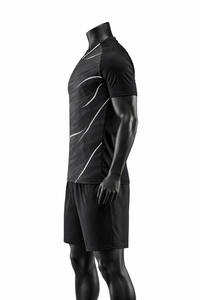 Conjunto de Camiseta de Fútbol Personalizada para Hombre, Negra, con Estampado por Transferencia de Calor, Manga Corta, Absorbe la Humedad, Transpirable, Cuello en V, Ajuste Atlético, 100% - Product Image 3