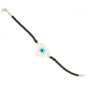925 Sterling Silver Evil Eye Heart Bead <b>Leather</b> Cord <b>Bracelet</b> for Gift - Product Image 2