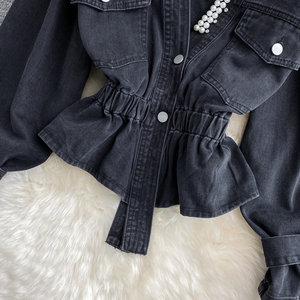 Chaqueta vaquera con cuentas y cuello en V holgada informal para mujer 2025 con Top vaquero corto estampado lavado y teñido liso para verano - Product Image 5