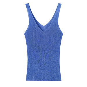 Nouveau femmes été respirant col en v couleur unie tricot gilet Sexy débardeur Spandex/Polyester doux Style décontracté - Product Image 4