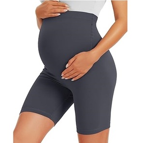 Shorts de maternité unis et simples, de haute qualité, à taille élastique, extensibles, confortables, pour femmes enceintes, style cycliste, portés au-dessus du ventre - Product Image 5
