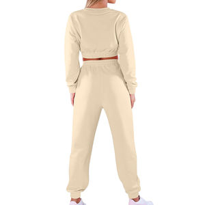 Conjunto de 2 piezas de ropa informal de estilo veraniego para mujer, Tops cortos transpirables con capucha y cremallera, pantalones de chándal holgados de longitud larga, chándal para - Product Image 5