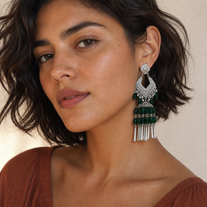 Boucles d'oreilles Bohème plaqué or et argent, ethniques, tribales, géométriques, avec pampilles clochette en cristal, bijoux fantaisie pour mariage - Product Image 5