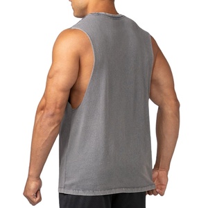 Camiseta sin mangas de verano para hombre, diseño lavado, corte personalizado, estilo largo, unisex, tallas grandes, transpirable, 100% algodón, material jersey - Product Image 3