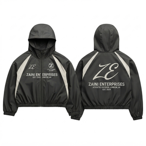 110 GSM Premium Polyester <b>Men</b> Non-Hooded Waterproof Breathable Windbreaker <b>Jacket</b> Dark Gray <b>White</b> Contrast Panel Digital - Product Image 1