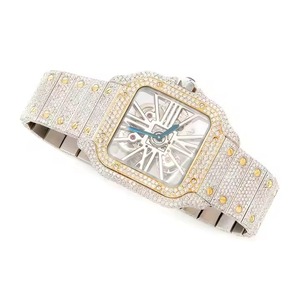 Antique Squelette Moissanite Cadran Analogique En Acier Inoxydable Montre Carrée Haute Qualité Style D'affaires Fenêtre En Verre Hip Hop Luxueux - Product Image 3