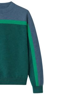 Pull en laine à col rond pour homme, couleur vert sarcelle, bloc de couleur bleu, manches longues, pull décontracté d'hiver, tricot doux et chaud - Product Image 4