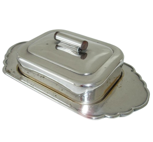 Beurrier arrondi en acier inoxydable de style vintage et assiette à fromage avec couvercle pour cuisine et table à manger - Product Image 5