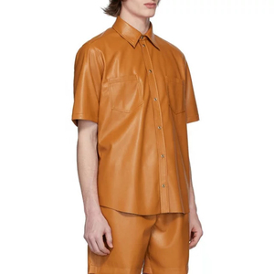 Chemises en cuir véritable élégantes et de haute qualité pour hommes, respirantes pour l'été, finition de qualité supérieure, logo frontal, toutes les couleurs et tailles - Product Image 2