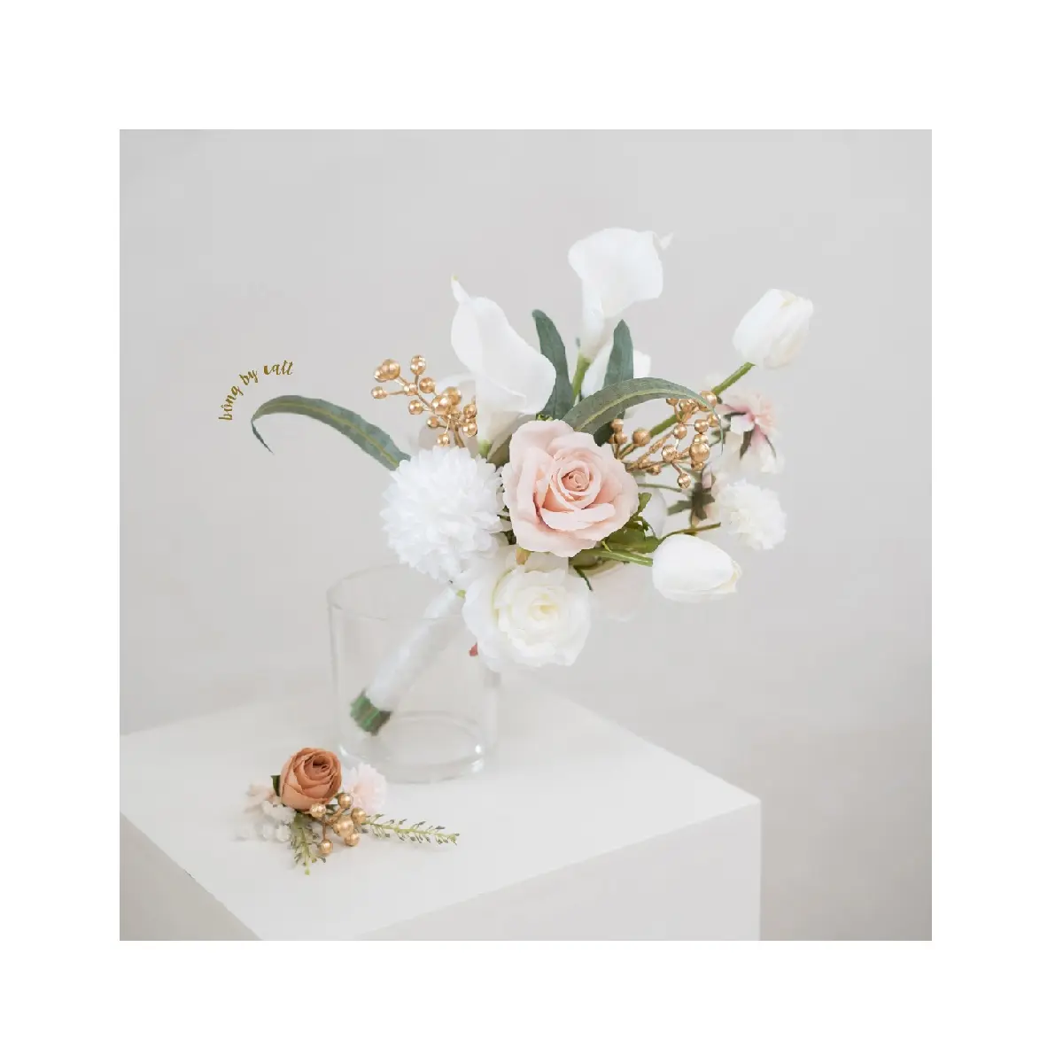 Buket dekorasi pernikahan Mini Oldplace pesta acara warna putih buket pengantin sutra antik Modern mewah warna-warni