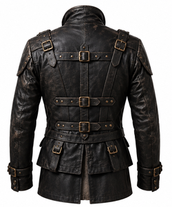 Chaqueta de Cuero Cruzada para Hombre, Estilo Vintage con Cuello Camisero - Product Image 4