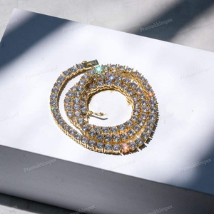 5 MM Round Moissanite <b>Tennis</b> Necklace 18K Gold Iced Out Chain Ready to Ship Hot Selling Diamond Fashion Bling Jewelry for Men - Product Image 4