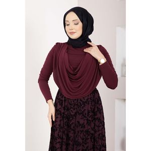 Top de Mujer Color Borgoña con Escote Drapeado, Elegante y Formal para Primavera/Otoño, Talla XL, Tejido de Viscosa y Chifón - Product Image 1