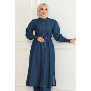 Ensemble de jeans déchirés bleu foncé 19227, haut en coton à manches longues et col rond décontracté pour femmes, taille XS à XL - Product Image 2