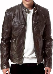 Veste de motard en cuir d'agneau véritable noir pour hommes vestes VINTAGE marron véritable pour hommes nettoyage à sec 2 poches pour les mains 2 poches de poitrine - Product Image 2