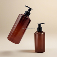 Épaule plate ronde Boston 100ml-500ml Bouteilles de shampooing lotion ambre en plastique PET cosmétique