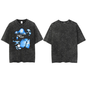 T-shirt tricoté solide de style hip-hop vintage personnalisé pour hommes 100% coton séchage rapide lavage à l'acide surdimensionné coupe ample col en O - Product Image 5