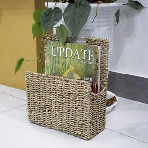 Rustic Woven Seagrass <b>File</b> <b>Hanging</b> Organizer Seagrass Wall Mount Wicker Magazine Holder and Mail Sorter Rack for Home and Office - Product Image 2