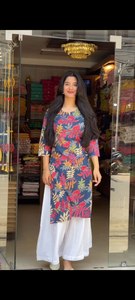 Rayón indio hecho a mano Plazo Kurti, conjunto de mujer paquistaní largo étnico Salwar Kameez para fiestas, ropa de fiesta, ropa India Kurtis - Product Image 3