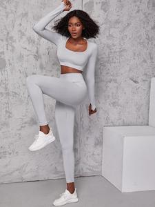 Vente en gros de vêtements de sport pour femmes avec logo personnalisé ensembles de yoga 2 pièces pour le fitness - Product Image 5