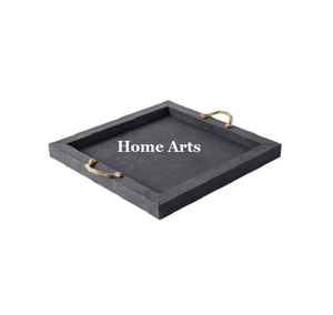 ถาดไม้ใส่อาหารทำด้วยมือพร้อมด้ามจับสแตนเลสถาดขนมสีดำ - Product Image 3