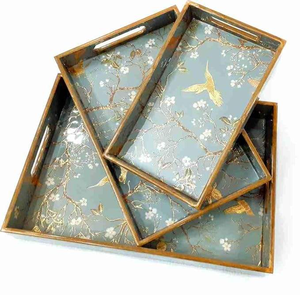 Bandejas de Almacenamiento Rectangulares de Madera 100% Natural, Juego de 3 Piezas, Aptas para Lavavajillas, Platos para Servir Comida, Refrigerios, Postres, Frutas para la Sala de Estar - Product Image 1