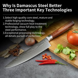 Couteau de chef en acier Damas japonais personnalisé en gros Manche en bois Couteaux de cuisine OEM ODM de qualité supérieure pour couper la pêche - Product Image 3