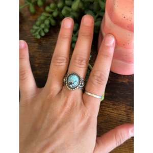 Sterling Silver <b>Turquoise</b> Cluster <b>Ring</b> Size 7.75-Boho Statement Jewelry for Everyday Wear - Product Image 2