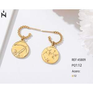Pendientes de circonita fina chapados en oro con signo del zodiaco Sagitario, colgante redondo de 12mm para mujer, joyería de moda - Product Image 2