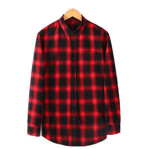 Camisas de franela cepilladas teñidas con hilo de algodón 100% para hombre, personalizadas, de tallas de 2017, rojo, negro, ropa de calle larga de punto - Product Image 1