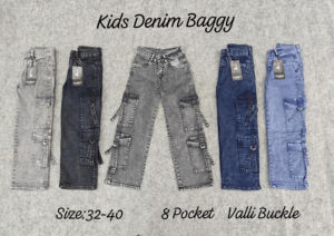 Pantalones vaqueros holgados de algodón personalizados para niños monos acampanados de seis bolsillos pantalones cómodos técnicos lavados de mezclilla de punto de pierna ancha - Product Image 2