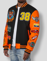 Veste de sport Neo Tokyo Cyber Racers pour homme, streetwear, col montant, orange et noir, style bomber