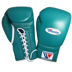 Gants de boxe professionnels à lacets, cuir véritable vert, gants d'entraînement et de sparring, équipement de combat artisanal - Product Image 1