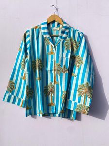 Conjunto de pijama y camisa con estampado de bloque de algodón 100% indio, ropa de noche, pantalones de dama de honor, camisa, ropa de dormir para mujer, pantalones de algodón, conjuntos de camisa - Product Image 2