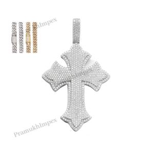 S925 <b>Gold</b> Plated Moissanite <b>Cross</b> Pendant Unique Design Luxury Fashion Accessory Religious Statement Piece with Hip Hop Charm - Product Image 1