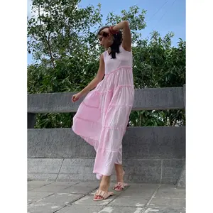 Magnifique robe maxi florale rose élégante en rayonne de haute qualité, longueur au sol, printemps, été, automne, fêtes, taille 5XL, froncée - Product Image 1