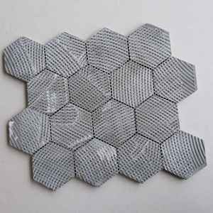LiniaSlategrey 3 pouces 73mm hexagone mosaïques murales Unique métal or pierre verre céramique maille porcelaine intérieur luxe salle de bain - Product Image 3