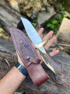 Cuchillo de Caza Personalizado de Acero con Alto Contenido de Carbono, Cuchillos de Hoja Fija para Campismo y Supervivencia con Funda de Cuero Fino, Cuchillos de Acero Personalizados - Product Image 6
