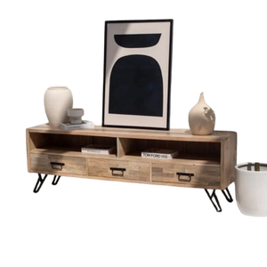 Mueble de TV de Madera Maciza Hecho a Mano con Almacenamiento Ajustable para Sala de Estar - Product Image 1