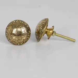Eastern Inspired Engraved Golden Brass Fish Print Cupboard Handle Knob | Etched Metal <b>Drawer</b> <b>Pull</b> 1Pc by MUGHALCRAFTS - Product Image 2