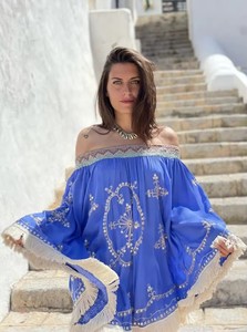 Vente chaude Casual Boho Robes Femmes Bohème D'été Robe Courte Manches Évasées Avec Dentelle Sexy Brodé Travail Robe pour Fille - Product Image 2