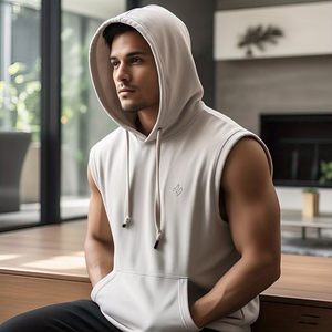 OEM Winter Sublimation <b>Sleeveless</b> <b>Hoodie</b> Men's Workout Gym Regular Fit Printed Fleece Windproof Breathable - Product Image 3