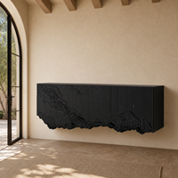 Buffet mural moderne en bois noir, design cannelé, pour salle à manger ou hôtel