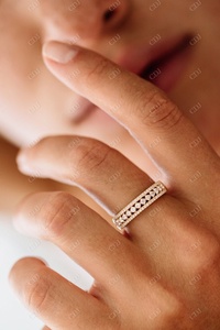 Anillo de compromiso de oro macizo de 14K, Triple fila, Diamante cultivado en laboratorio, boda, antiguo, Media eternidad, BridalBand apilable - Product Image 5