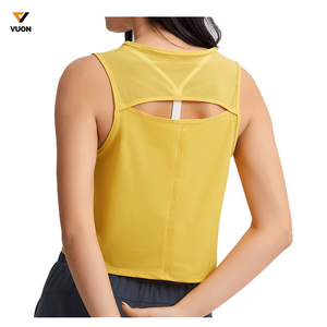 เสื้อกล้ามโยคะแขนกุดระบายอากาศของผู้หญิงสุดหรูเสื้อครอปแบบลำลองสีพื้น - Product Image 2