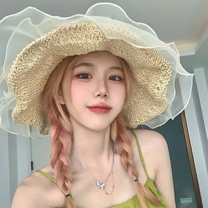 Vietnamese Style <b>Wide</b>-Brim Floppy Straw Hat for Adults Fashionable Effective Sun Protection for Daily Use Travel Summer Outdoor - Product Image 3